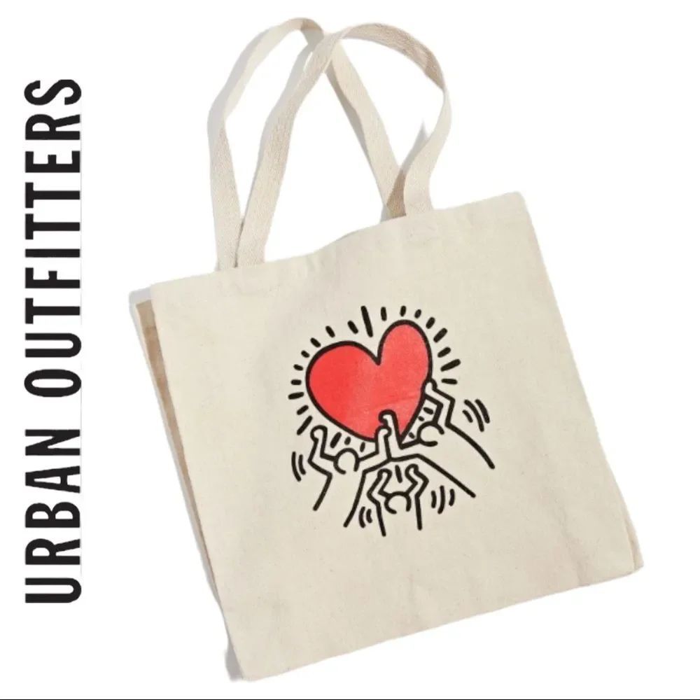 NEW Urban Outfitters UO Keith Haring Holding Heart Tote Bag
